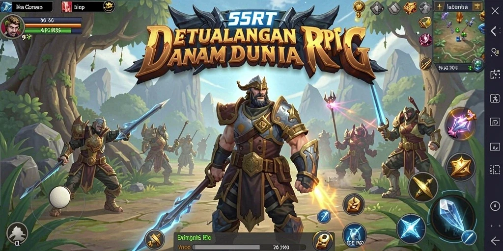 Screenshot menampilkan pertarungan epik dalam game RPG 55RT.