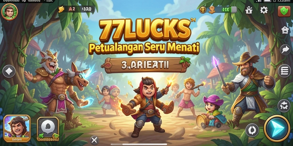 Tangkapan layar menunjukkan aksi petualangan yang mendebarkan di 77LUCKS.
