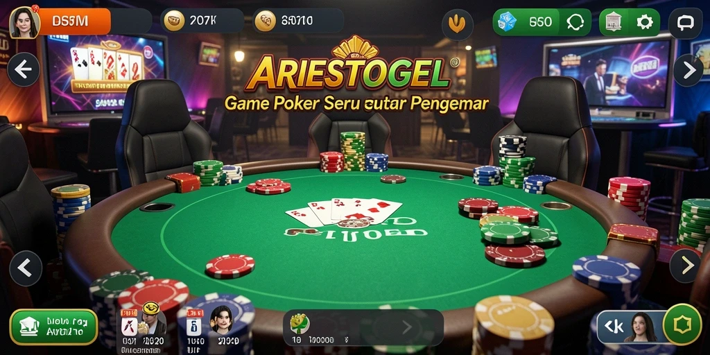 Tampilan gameplay ARIESTOGEL dengan fitur Poker yang menarik.
