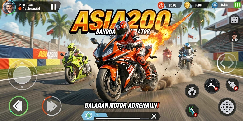 Gameplay ASIA200 yang intens dalam balapan motor.