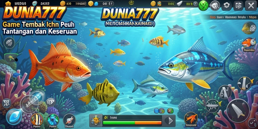 Tampilan gameplay seru dari DUNIA777 saat menembak ikan.