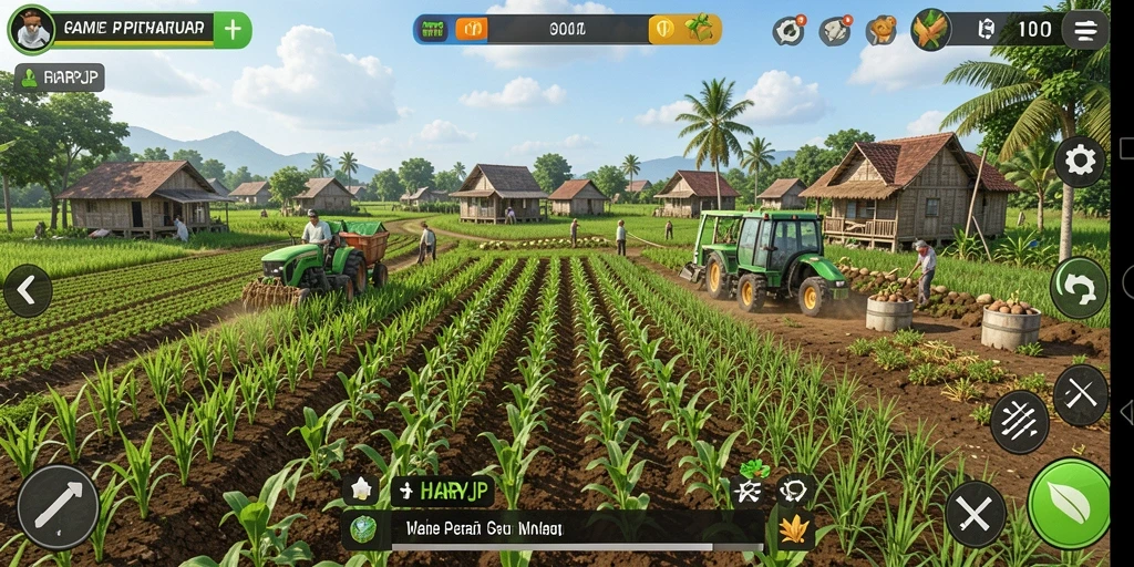 Tampilan gameplay HARAPJP dengan aktivitas bertani yang menarik.
