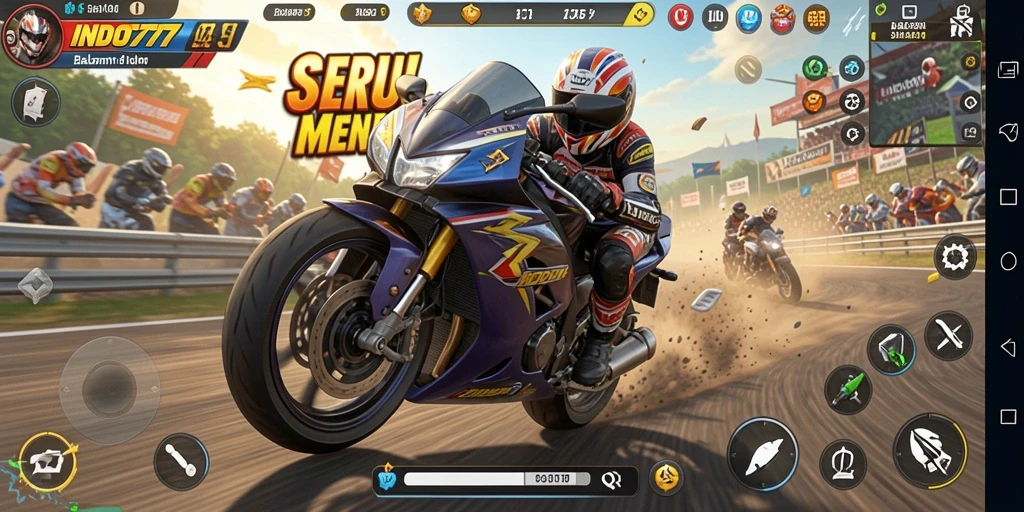Tampilan gameplay mendebarkan dari balapan motor di INDO777.