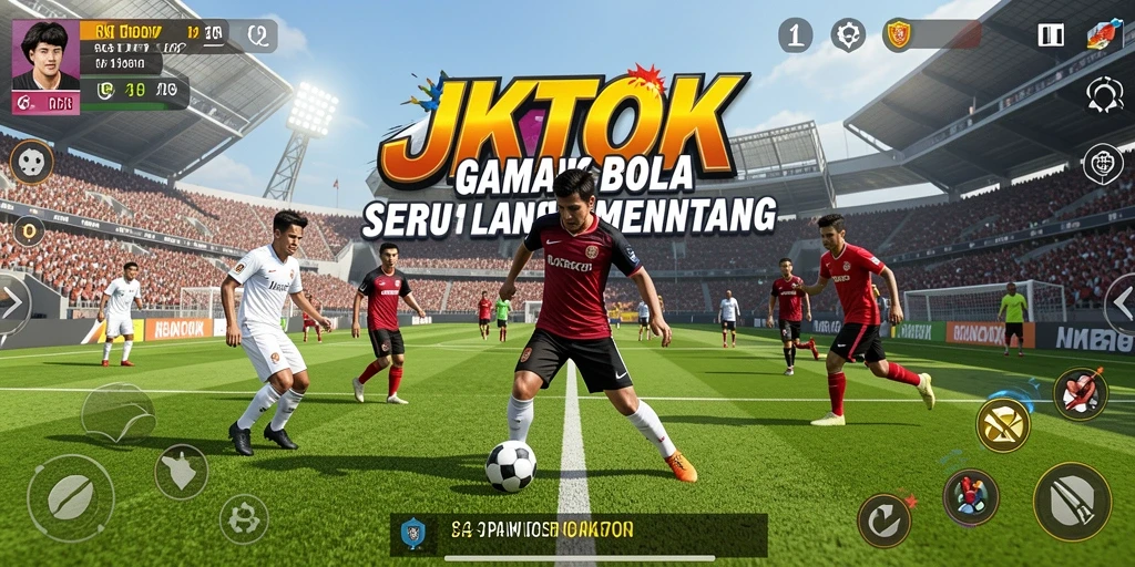 Tangkapan layar JKTOK menampilkan aksi di lapangan sepak bola yang mendebarkan.