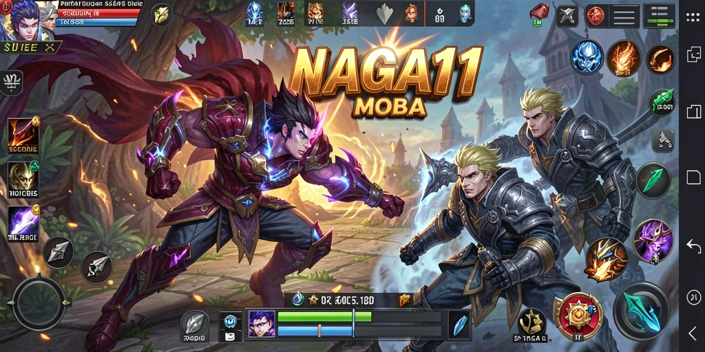 Tampilan menarik dari NAGA11 saat pertempuran intens di arena MOBA.