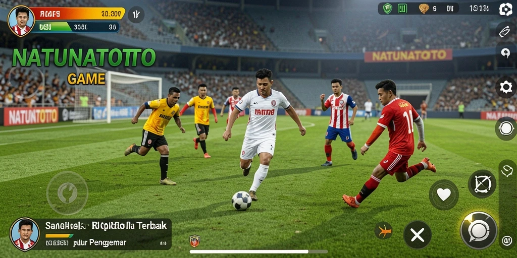 Tampilan gameplay seru dalam NATUNATOTO menunjukkan aksi sepak bola yang mendebarkan.