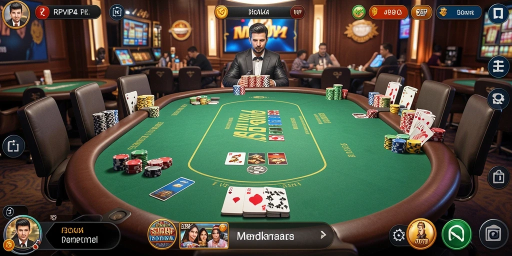 Screenshot utama RPVIP4 menunjukkan gameplay poker yang mendebarkan.