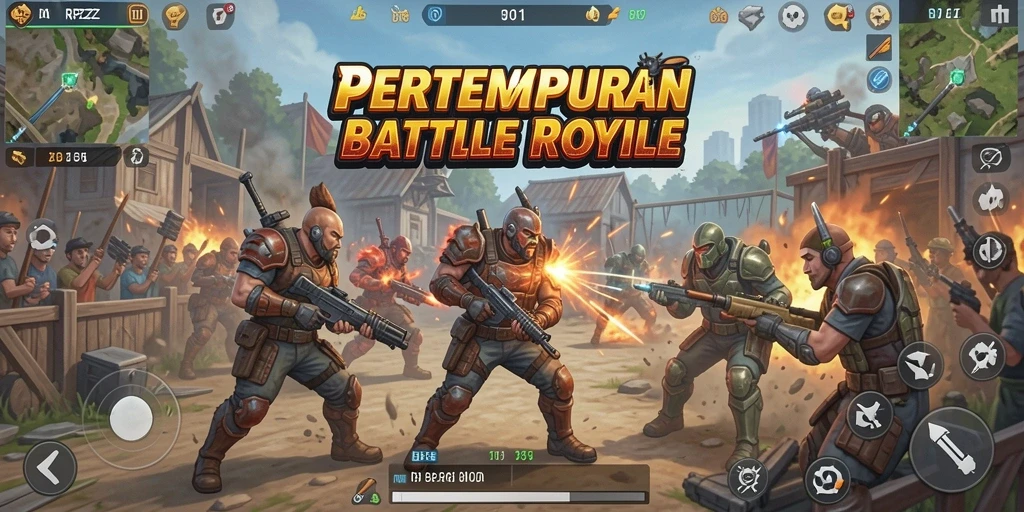 Screenshot gameplay RPZZZ yang menampilkan aksi Battle Royale intens.